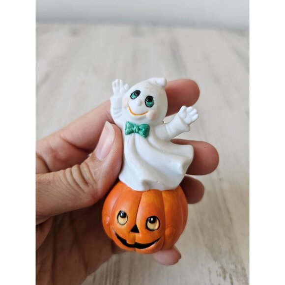 Vintage ceramic ghost pumpkin village Halloween fall decor miniature - Picture 8 of 8